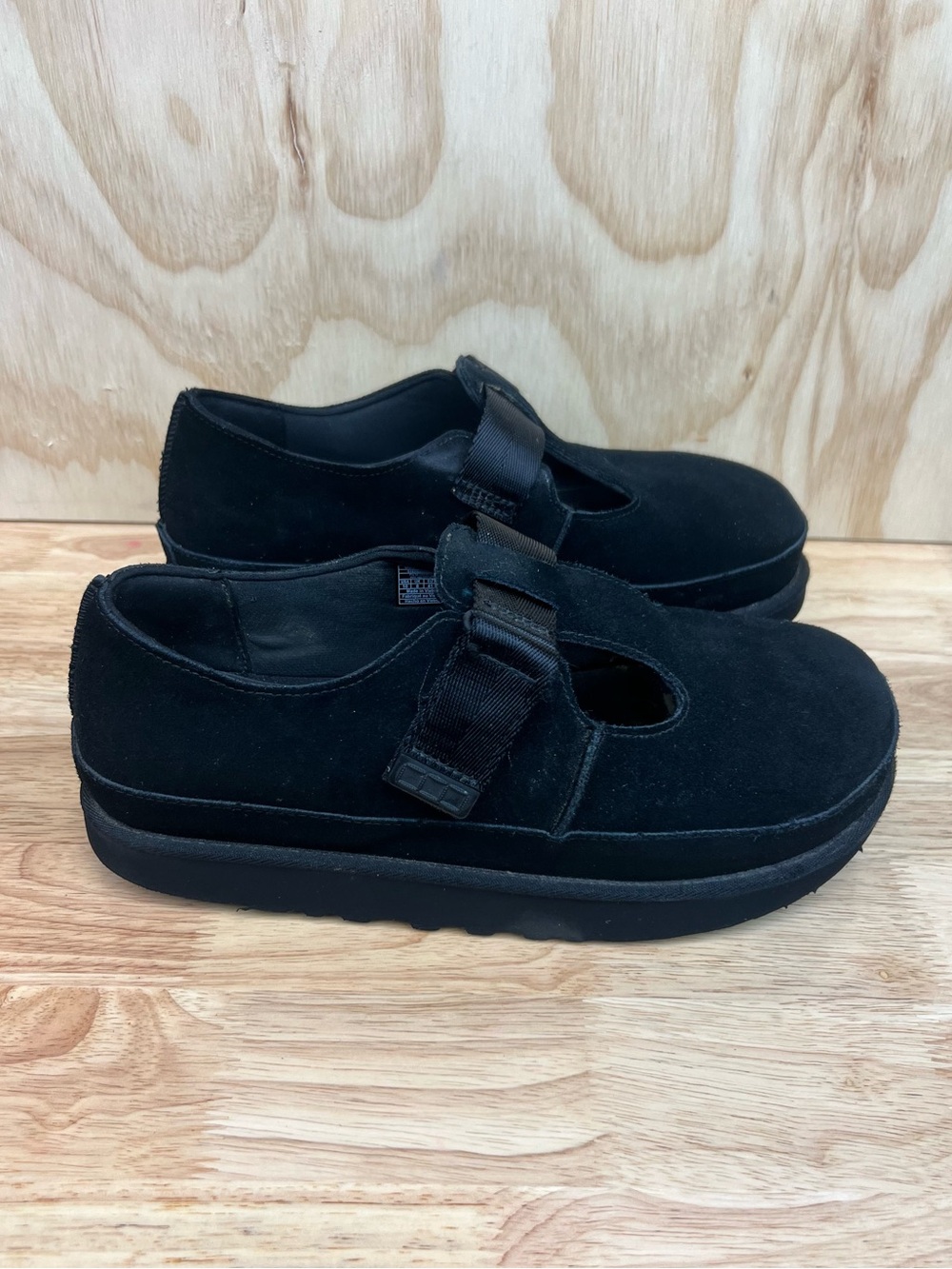 UGG black suede Mary Jane shoes with buckle strap. Size US 10 Maryjane shearling